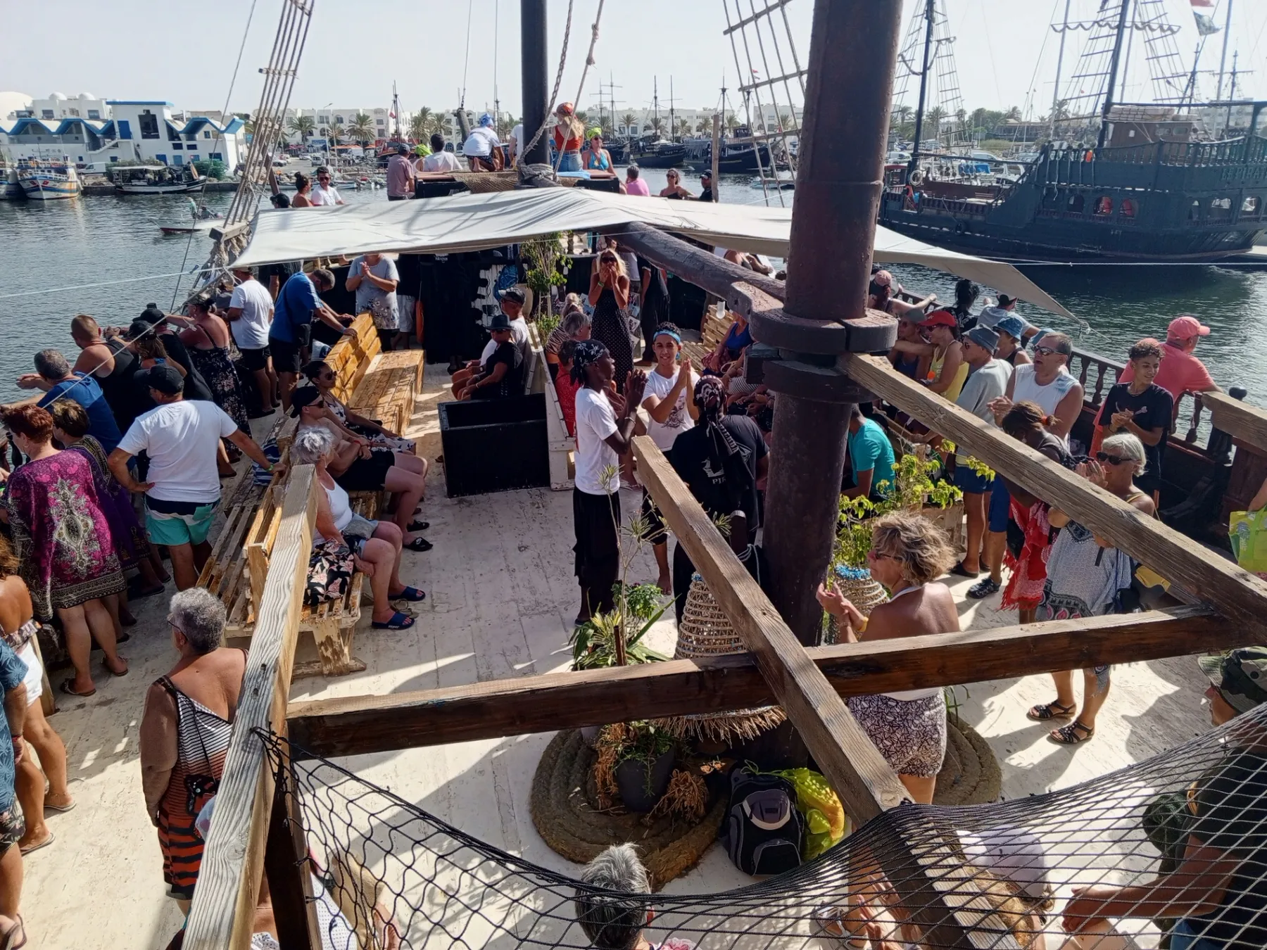 passengers on the deck pirate ship Djerba sea view